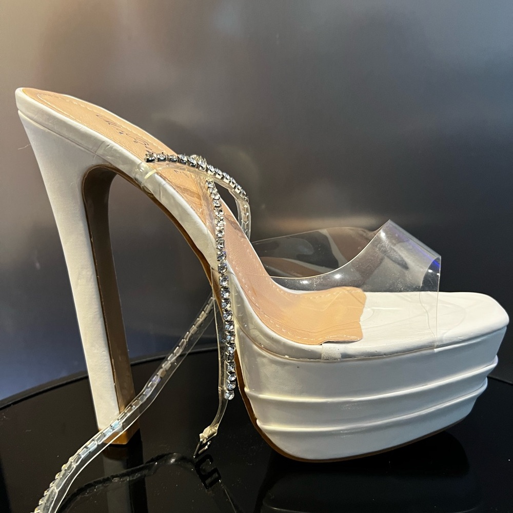 Elegant White Platform Heels with Rhinestone Straps